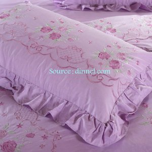 elegant light purple tone 4-piece embroidered cotton king bedding set